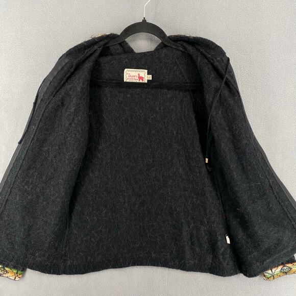 Alpaca Collection Handmade Full Zip Cardigan Sweater Womens L Black Hood - Picture 11 of 16